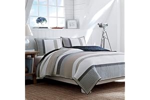 Nautica - Queen Quilt, Cotton Reversible Bedding, Home Decor for All Seasons (Tideway Tan/Grey, Queen)