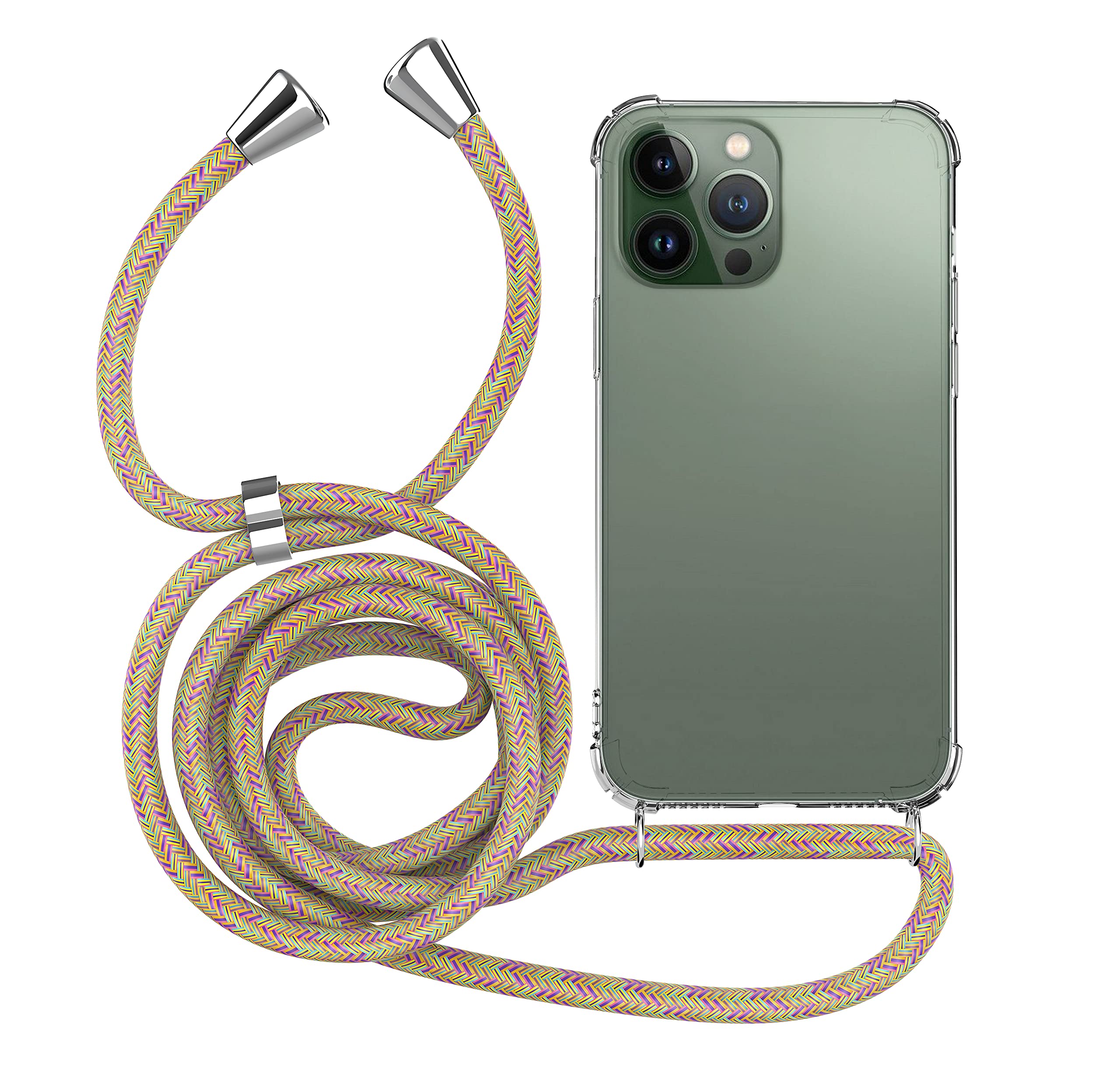 MyGadget Strap Case for Apple iPhone 14 Pro Max - Crossbody Phone Cover - TPU Silicone Case with Neck Holder - Cord Lanyard Carrier with Rope in Multicolor