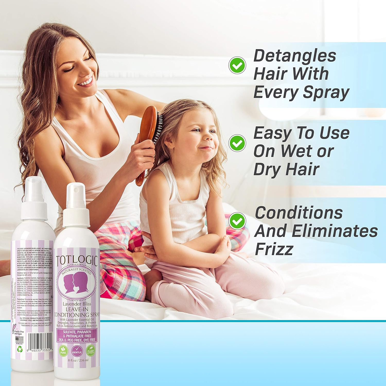 TotLogic Kids Detangler Spray and Leave In Conditioner - Naturally Scented with Essential Oils - Lavender, 8 oz: Beauty