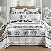 AJOCCI Cotton Comforter Set, Blue Quilts Queen Size, Luxury Striped Bedding Queen Size,Lightweight Reversible Bedspread 3 Piece