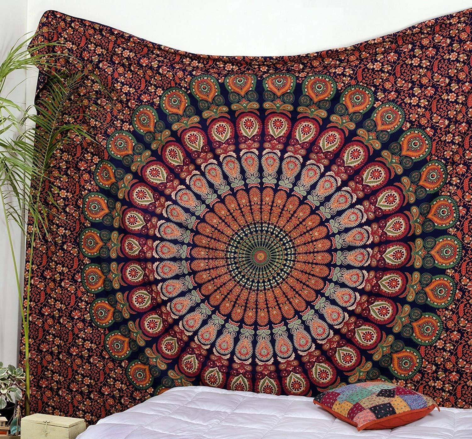 Tapestries - Popular Handicrafts Tapestry Wall Hanging Hippie Mandala Bohemian Hippy Psychedelic Design Indian Tapestries Peacock Meditation Gypsy Bedspread 54 x 60 Inches (140cm x 150cm) Navy Blue