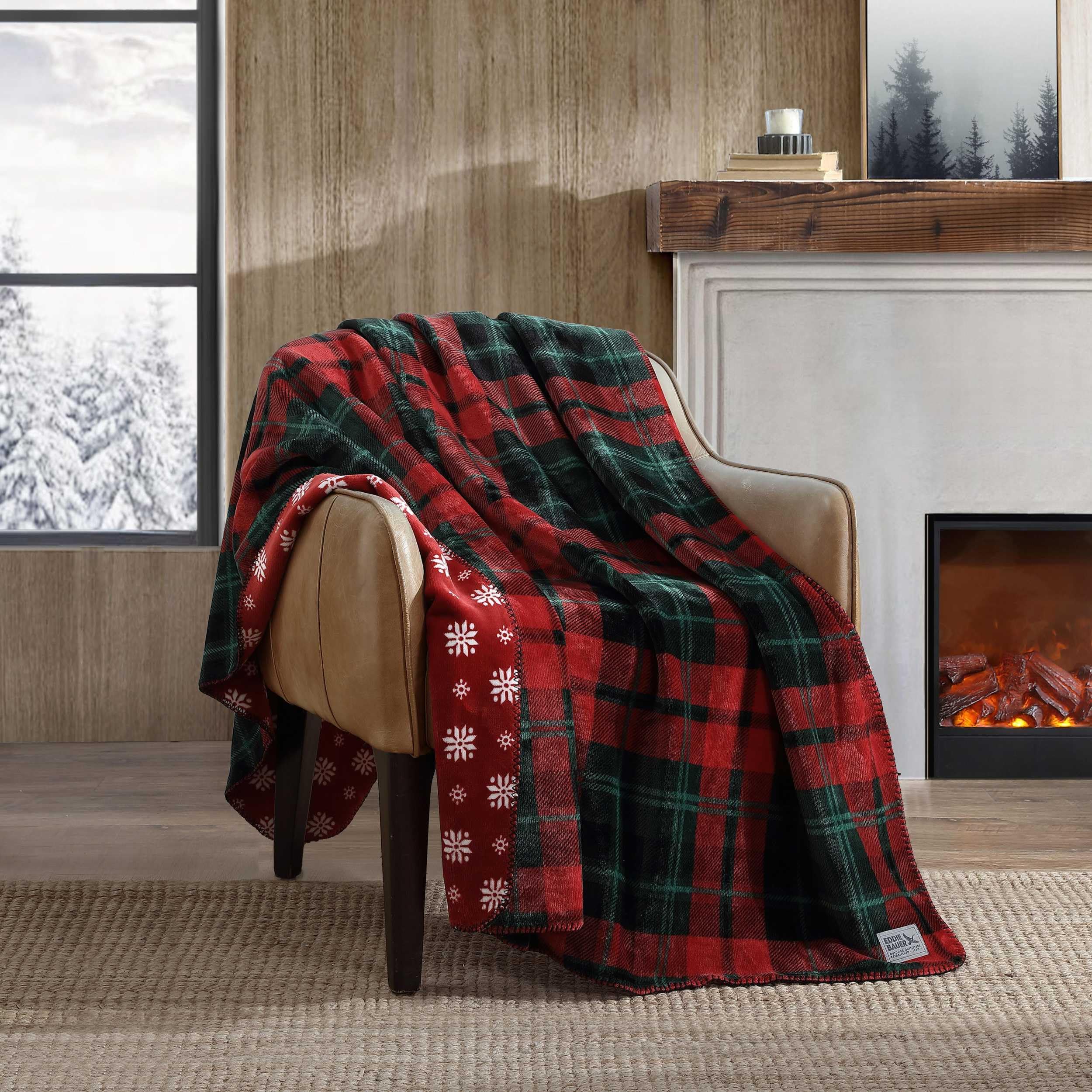 Eddie Bauer - Throw Blanket, Ultra-Soft & Reversible Plush Bedding, Throw Blanket for Couch & Bed (Trailhead Plaid Red, 60" x 70") Image