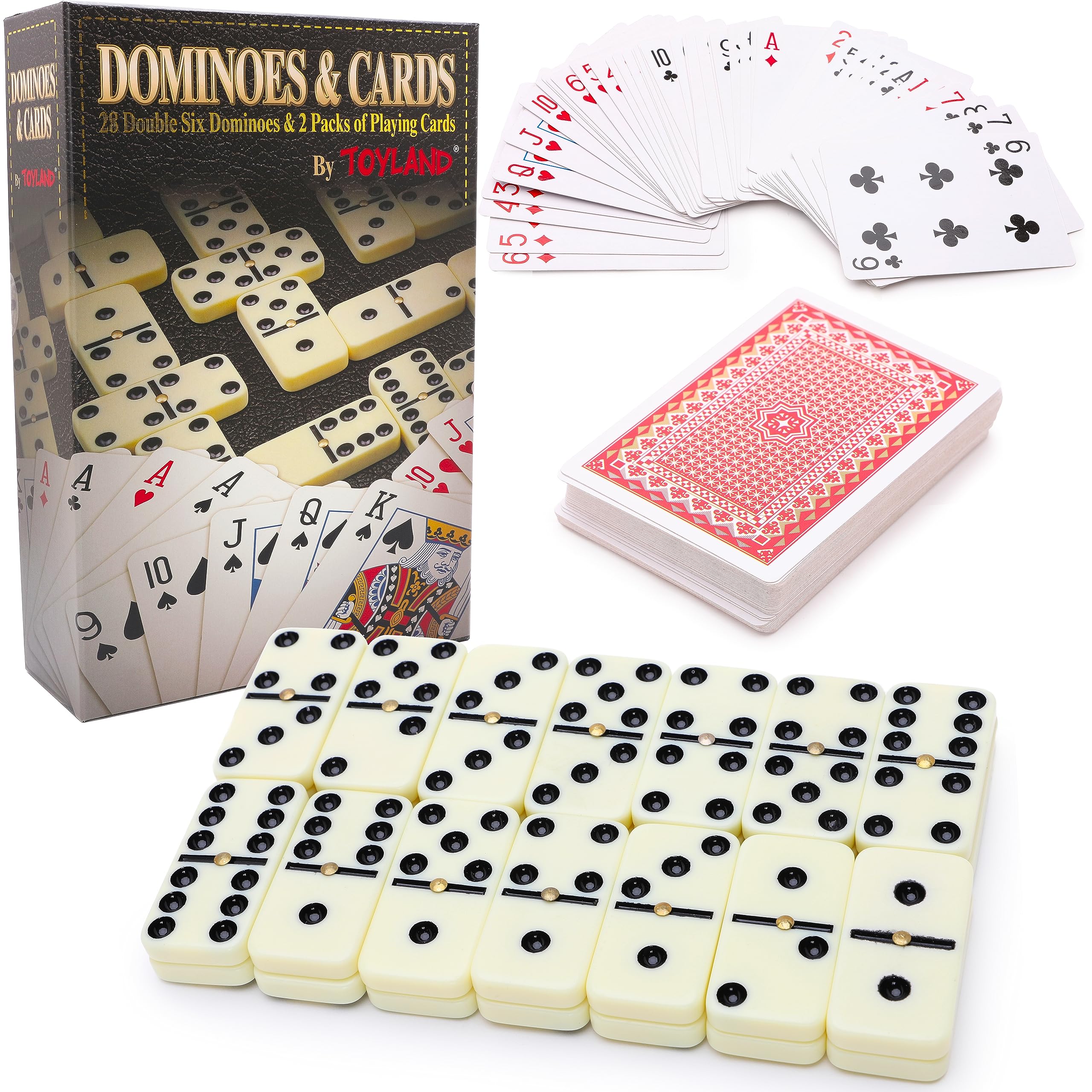 Toyland 2 In 1 Games - Double Six Dominoes & 2 Packs of Playing Cards - Family Games - Classic Board Games