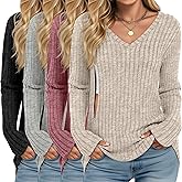 Yearntown 4 Pack Women's Maternity Nursing Tops, V Neck Breastfeeding Sweaters Long Sleeve Hidden Zipper Shirts