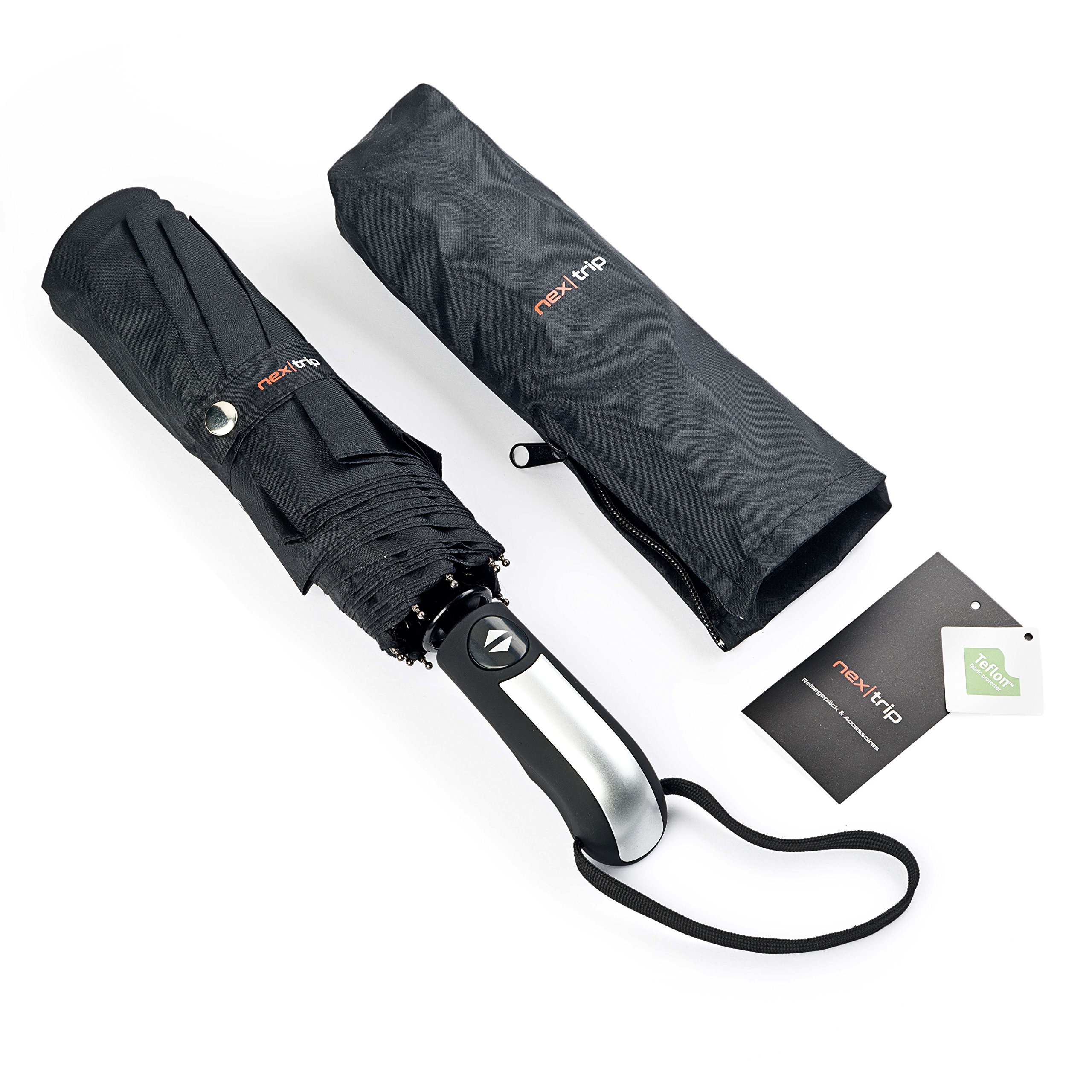 nex|trip Windproof Umbrella - Pocket Umbrella with Automatic Button - Umbrella Small - Lightweight Umbrella for Men and Women - Pocket Umbrella Umbrellas [Black], black, 95 cm