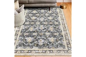 Ileading Vintage Boho Floral Small Area Rug,Machine Washable Low-Pile Entrance Door Mat, Non-Slip Entryway Runner Rug, Non-Shedding Inside Welcome Mat for Hallway Kitchen Pets(Grey&Brown 3x5ft)