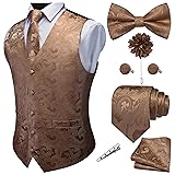 GUSLESON Khaki Vest Floral Suit Vest Tie and Bow