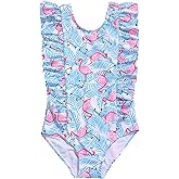 LIZENS Girls One Piece Hawaiian Ruffle Swimsuit - Beachwear Bathing Suit for Kids