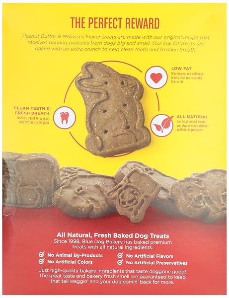 BLUE DOG BAKERY NATURAL LOW FAT PEANUT BUTTER & MOLASSES BISCUITS, 20 OZ
