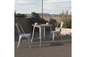 Taylor & Logan Ani Outdoor Dining Table, 23.75" Square All Weather Brown Poly Resin Top with Silver Steel Base