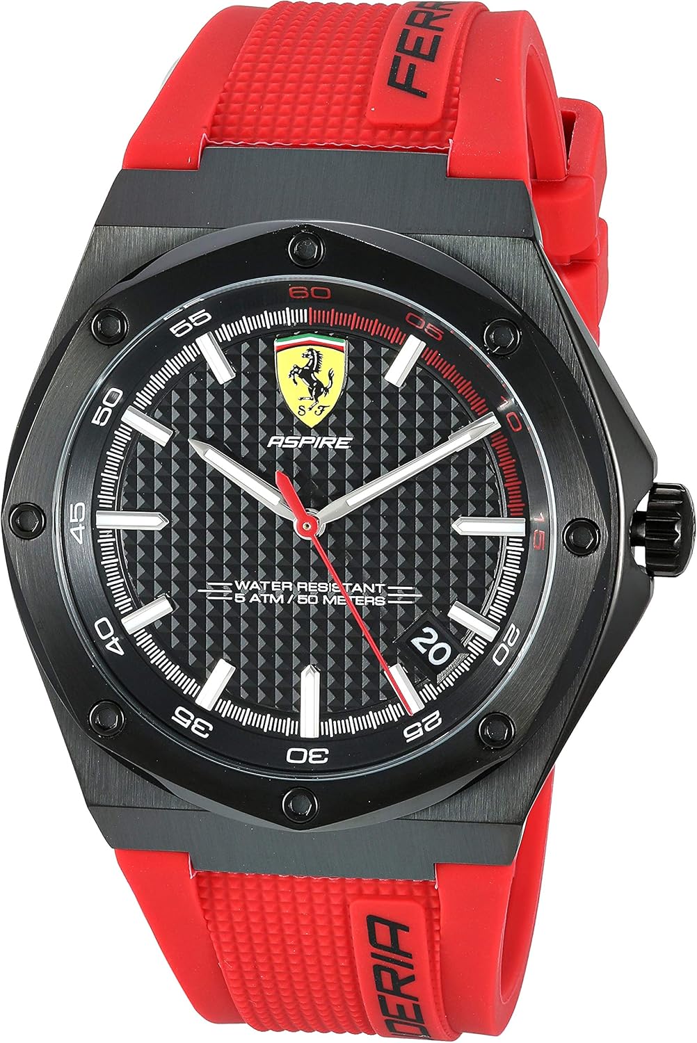 Amazon Com Ferrari Men S Aspire Stainless Steel Quartz Watch With Silicone Strap Red 26 Model 0870030 Watches