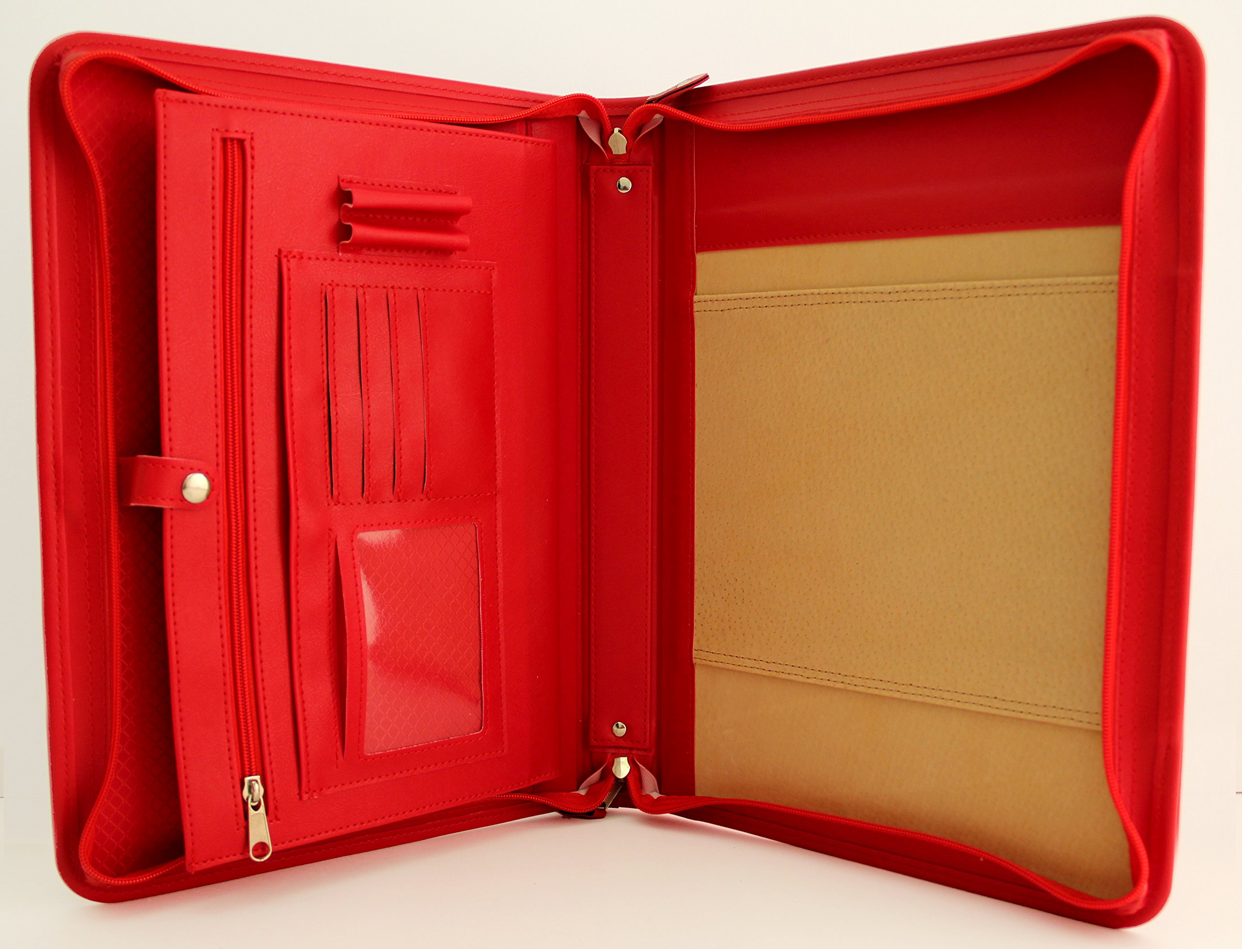 Noda Faux Leather Portfolio A4, Conference Folder a4, Business Organizer, Writing Case, Leather Padfolio (Red)