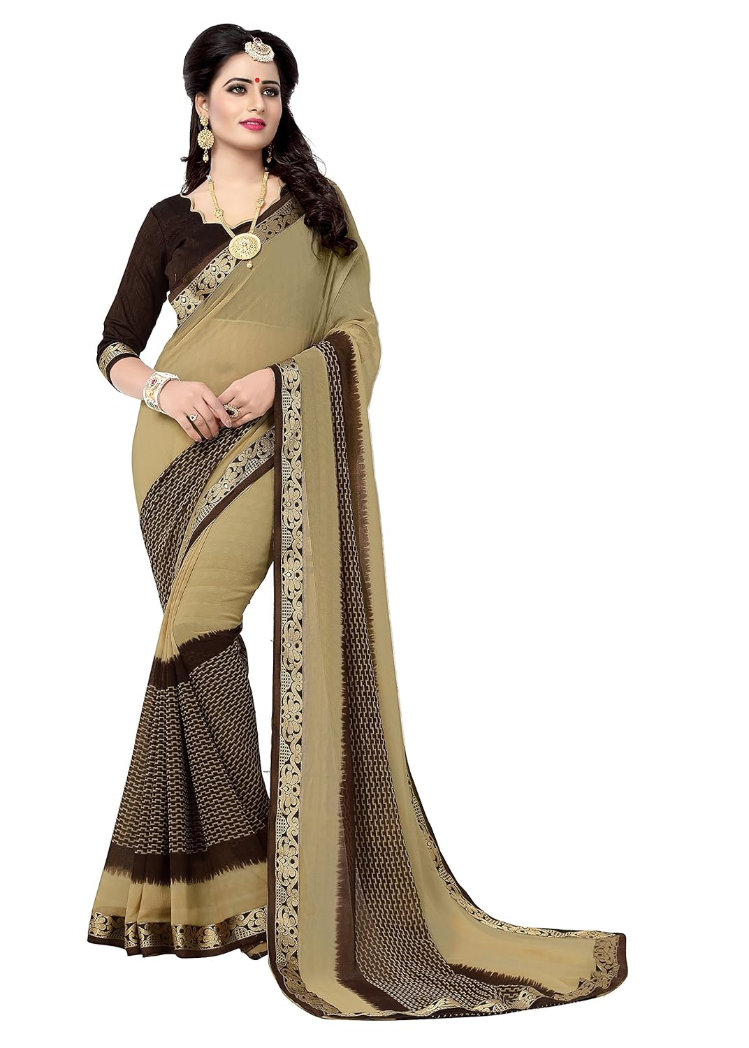 oomph! women&rsquo;s chiffon printed sarees - crimson red