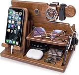 Teslyar Wood Phone Docking Station ash bedside organiser with key wallet stand