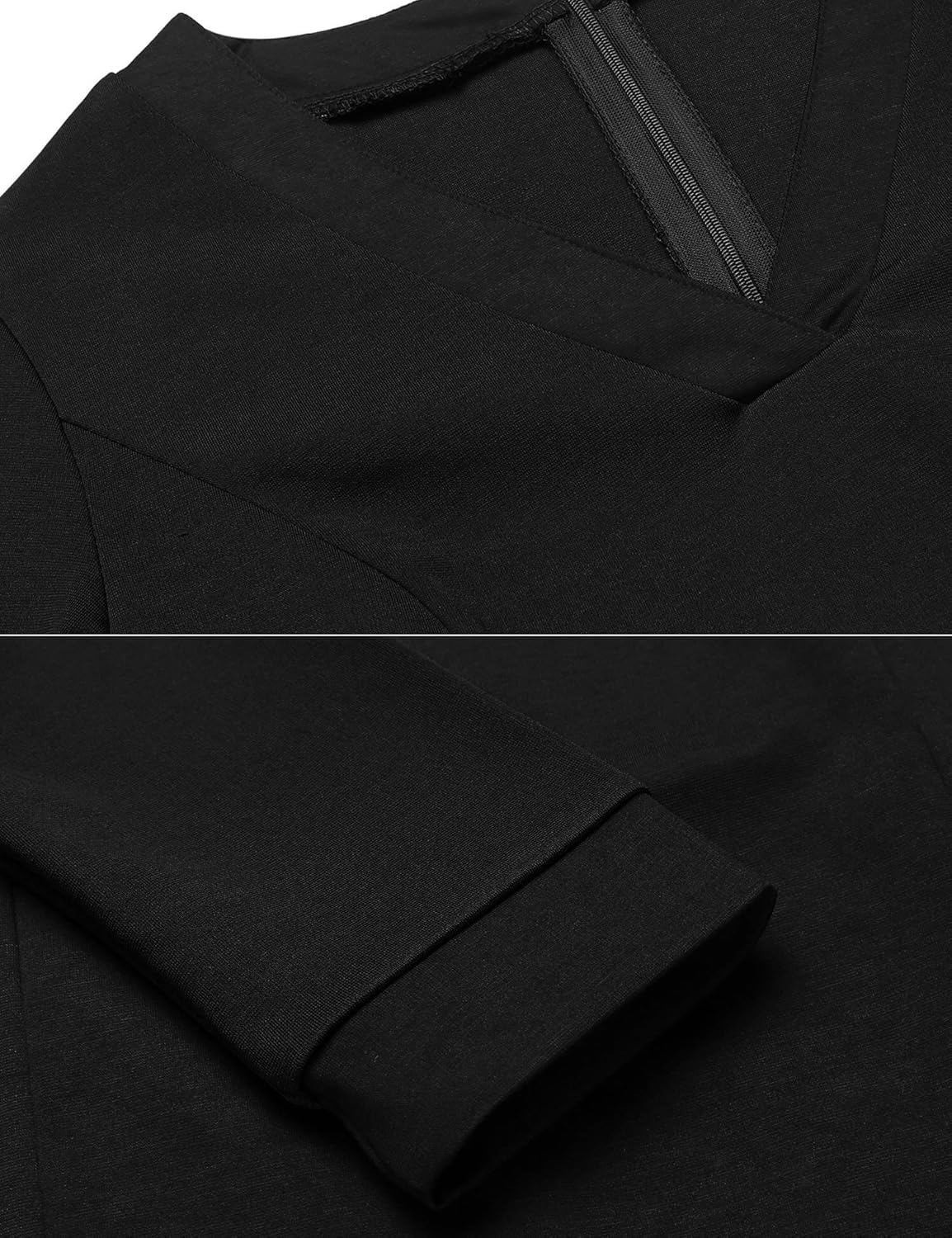 Modfine Damen Etuikleid Langarm mit V-Ausschnitt Kontrast Kleid Figurbetontes Kleid Stretch Business Kleid Abendkleid Slim Fit Kurz