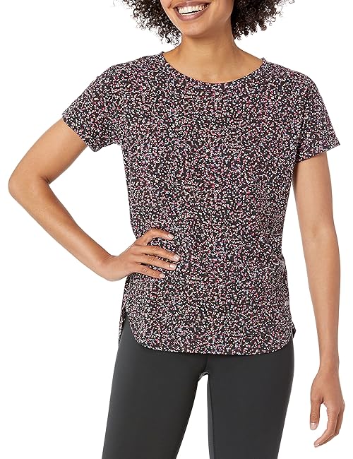 Amazon Essentials Women's Studio Relaxed-Fit Lightweight Crewneck T-Shirt, Black Confetti Print, Large