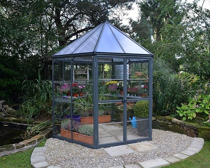 Palram Oasis Hexagonal Greenhouse Grey 8ft Amazon.co.uk Garden & Outdoors