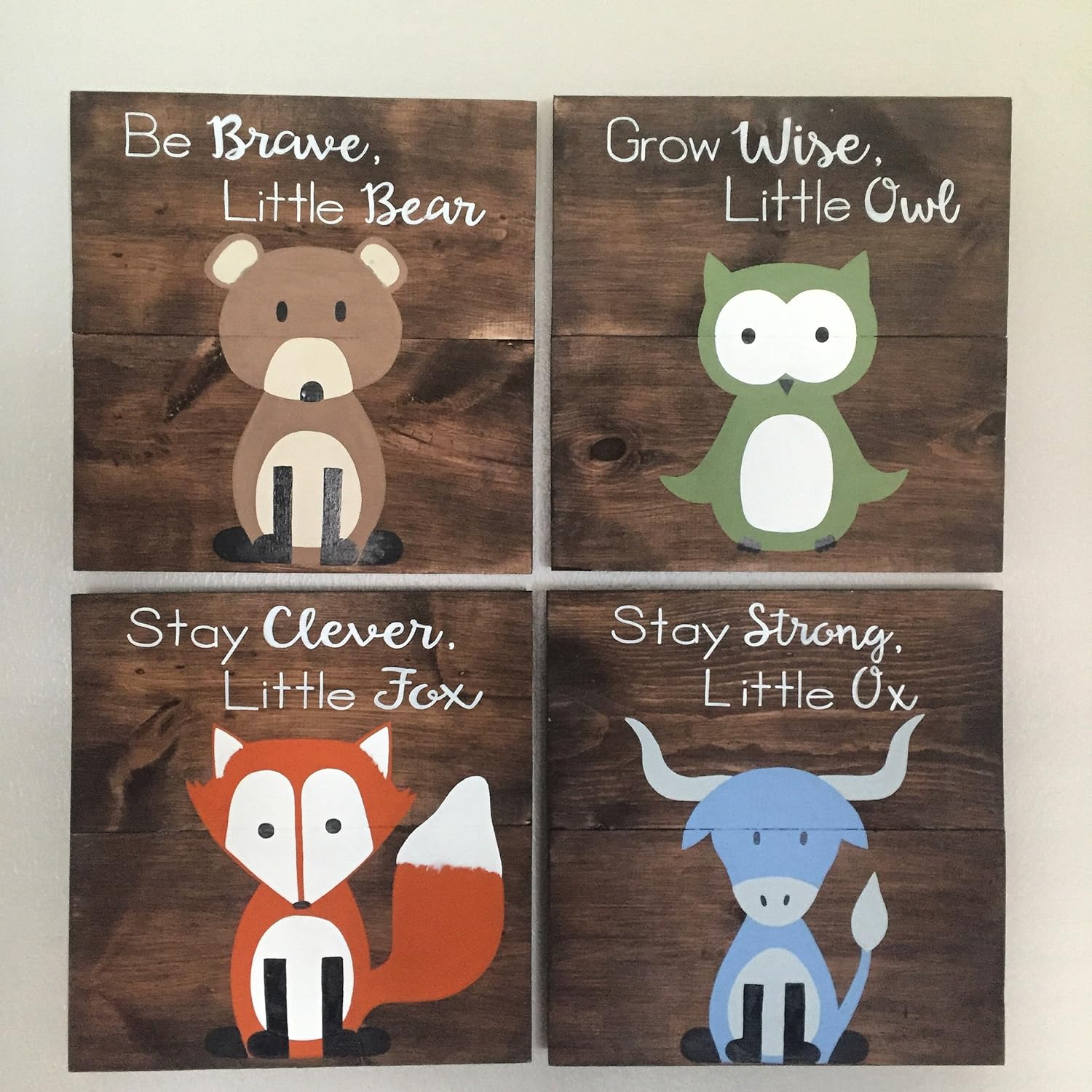 14x14 Set of 4 Woodland Animal Nursery Signs Nursery Decor Baby Shower Gift or Baby