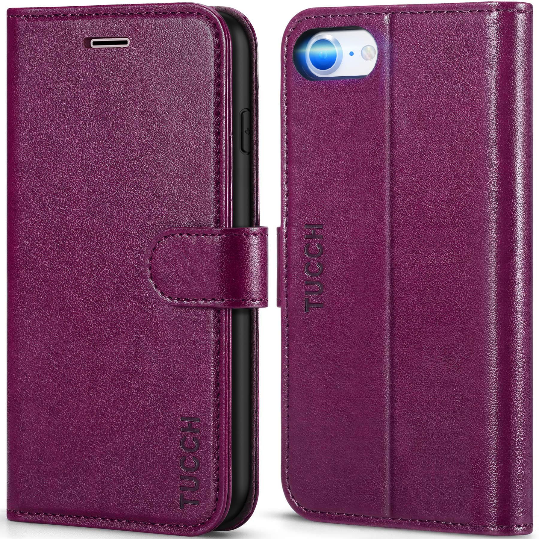 TUCCH Case for iPhone SE 2022 5G/iPhone SE 2020/iPhone 8/7 (4.7"), Protective PU Leather Wallet Stand Flip Folio Cover with[Shockproof TPU][Card Slot] Compatible with iPhone SE3/SE2/8/7, Plum Purple