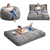 Hobestluk Bean Bag Chair Convertible Beanbag Chairs for Adults, 3 in 1 Bean Bags with Plush Chevron Cover, Adult Bean Bag Chair for Living Room, Bedroom (Grey, Full)