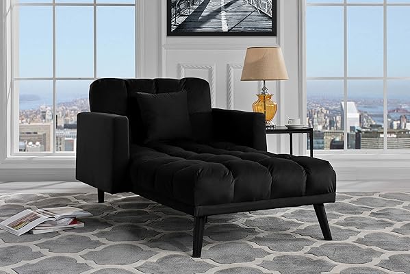 Modern Velvet Fabric Sleeper Chaise Lounge with Reclining Backrest