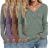 Yearntown 4 Pack Women's Maternity Nursing Tops, V Neck Breastfeeding Sweaters Long Sleeve Hidden Zipper Shirts