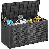 NBYSGO Oudoor Storage Box, 100 Gallon Resin Waterproof Deck Box Outside, Lockable Lid for Delivery Box, Patio, Indoor, Garden Tools, Pool Supplies - Black