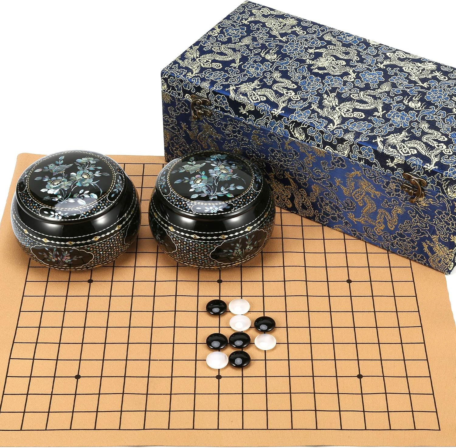 Amazon 華能 天然瑪瑙 メノウ 碁石 螺鈿漆器碁笥セット 中国四大漆器 推光漆器 螺鈿らでん細工 豪華化粧箱入り 宝石鑑定書付 伝統工芸品 ブラックオニキス ホワイトオニキス パワーストーン パワーチャージ 魔除け 金運 愛情運 健康運 旅行やお出かけ