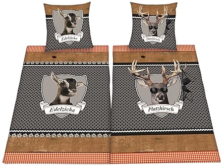 Close Up Edelzicke & Platzhirsch Wendebettwäsche für Partner - bedruckt, 4tlg, 100% Baumwoll Linon, (80x80/135x200cm), zum Kn