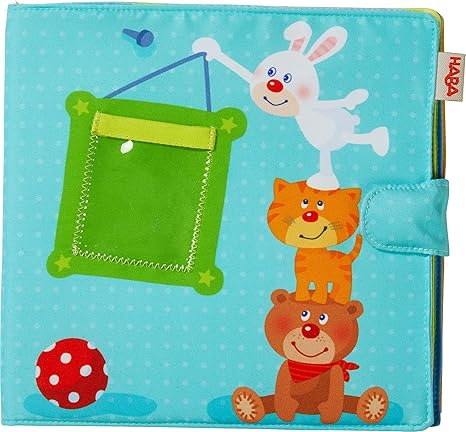 HABA 303143 - Baby-Fotoalbum Spielgefährten2 | Album aus Stoff mit 10 Seiten | Einstecktaschen für 8 Fotos im Format 10 x 15 