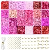 Vtssvow 3mm Glass Seed Beads for Bracelets Making, 24 Colors 10000pcs Friendship Bracelet Making Kit, Small Glass Beads for Jewelry Making (Mix 24 Color, Red and Pink)