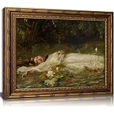 Vintage Gold Framed Ophelia Canvas Wall Art Gothic Dark Academia Pond Lotus Painting Picture Wall Decor Retro Romantic Victorian Antique Woman Poster Print Artwork for Living Room Bedroom Bathroom