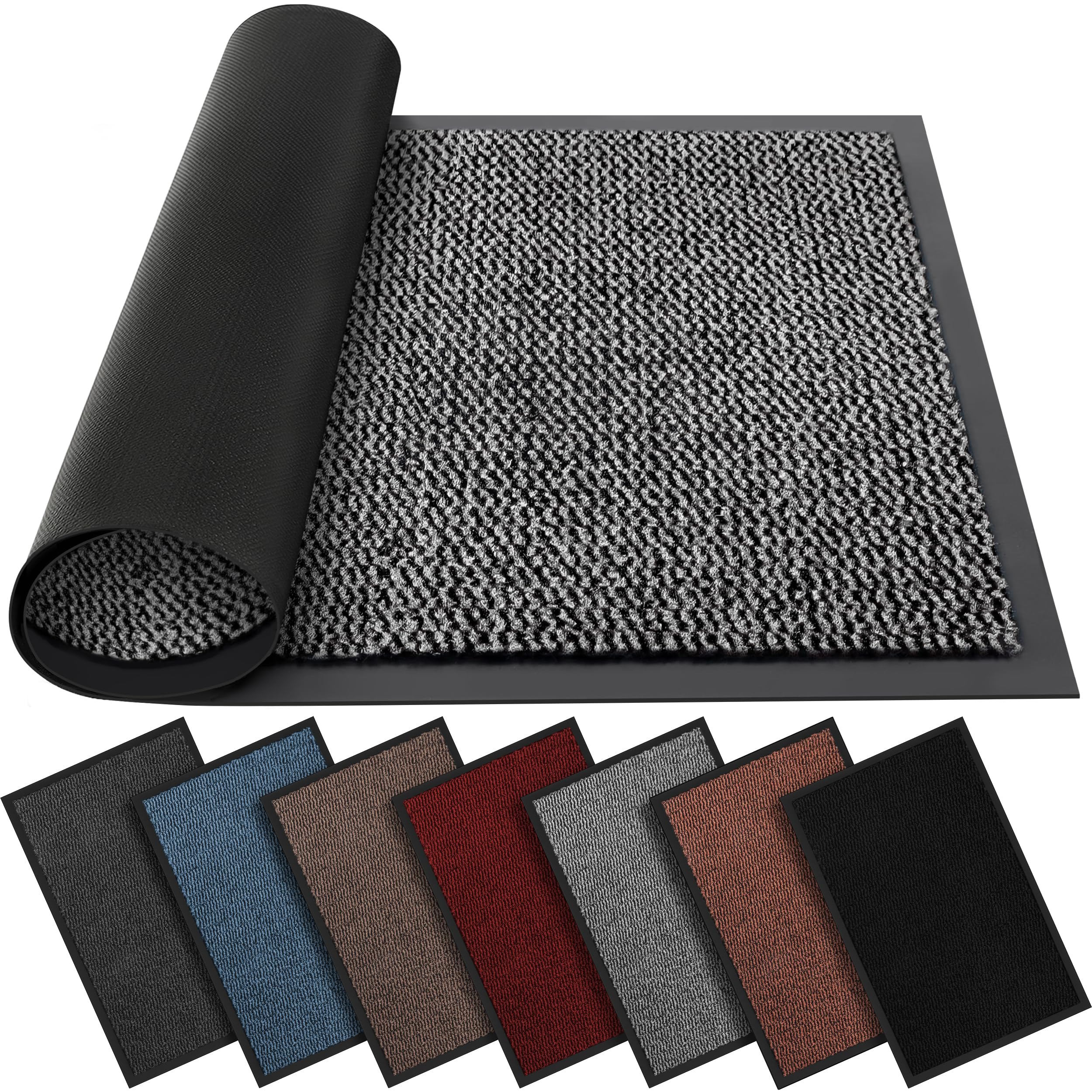 BLADO Washable Door Mats Indoor & Outdoor - Non-Slippery Heavy Duty - Stylish & Large Rubber - Perfect Dust Grabbing Doormats (Grey, 40cm x 60cm)