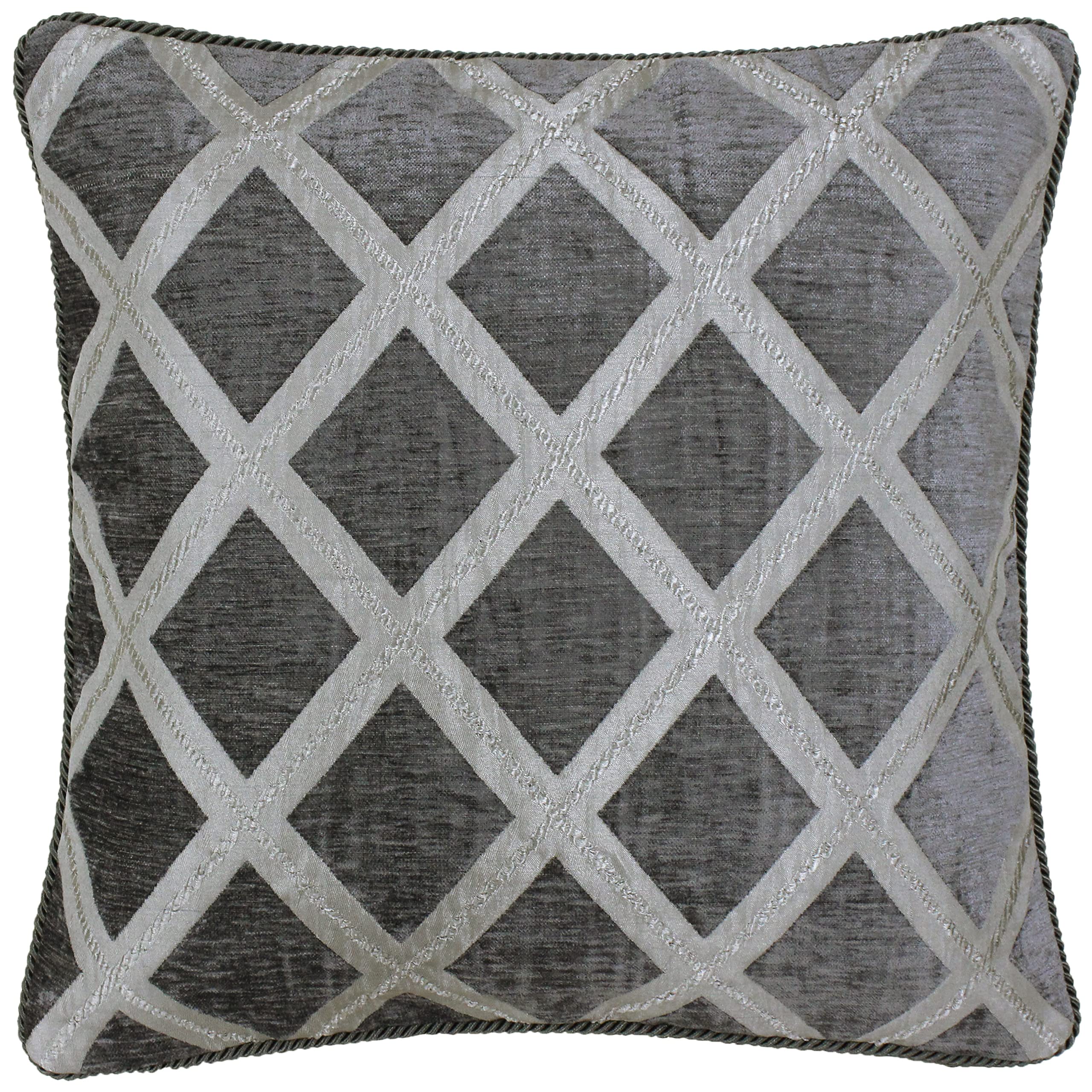 Riva Paoletti Hermes Filled Cushion-graphite Grey-chenille Fabric-reversible Geometric Diamond Design-soutache Braid Edges-100% Polyester-45 X 45cm (18" X 18" Inches), Polyester, Oyster, 45 X 45cm