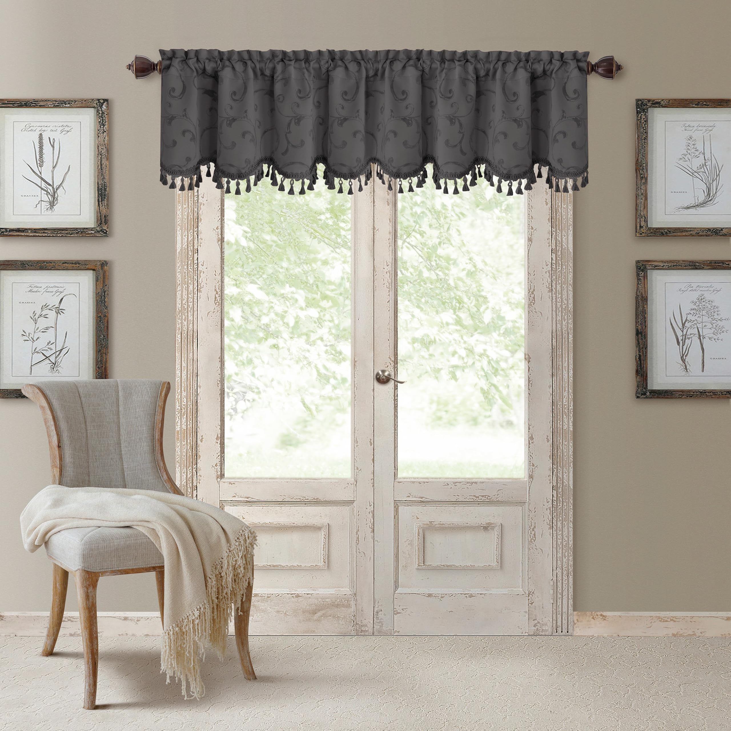 Elrene Home Fashions Mia Jacquard Scroll Blackout Valance, 52" x 19" (1 Valance), Grey — image 1