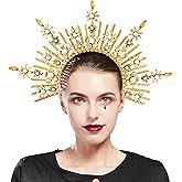 Fantherin Mary Halo Crown Headband Spiked Zip Tie Halo Crown Sunburst Goddess Headpiece with Crystal Style-4-Gold