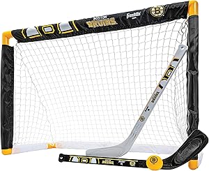 Franklin Sports NHL Mini Hockey Sets - Knee Hockey Goal, Ball, & 2 Hockey Stick Combo Set - Mini Goal Net - NHL Official Hockey Sets