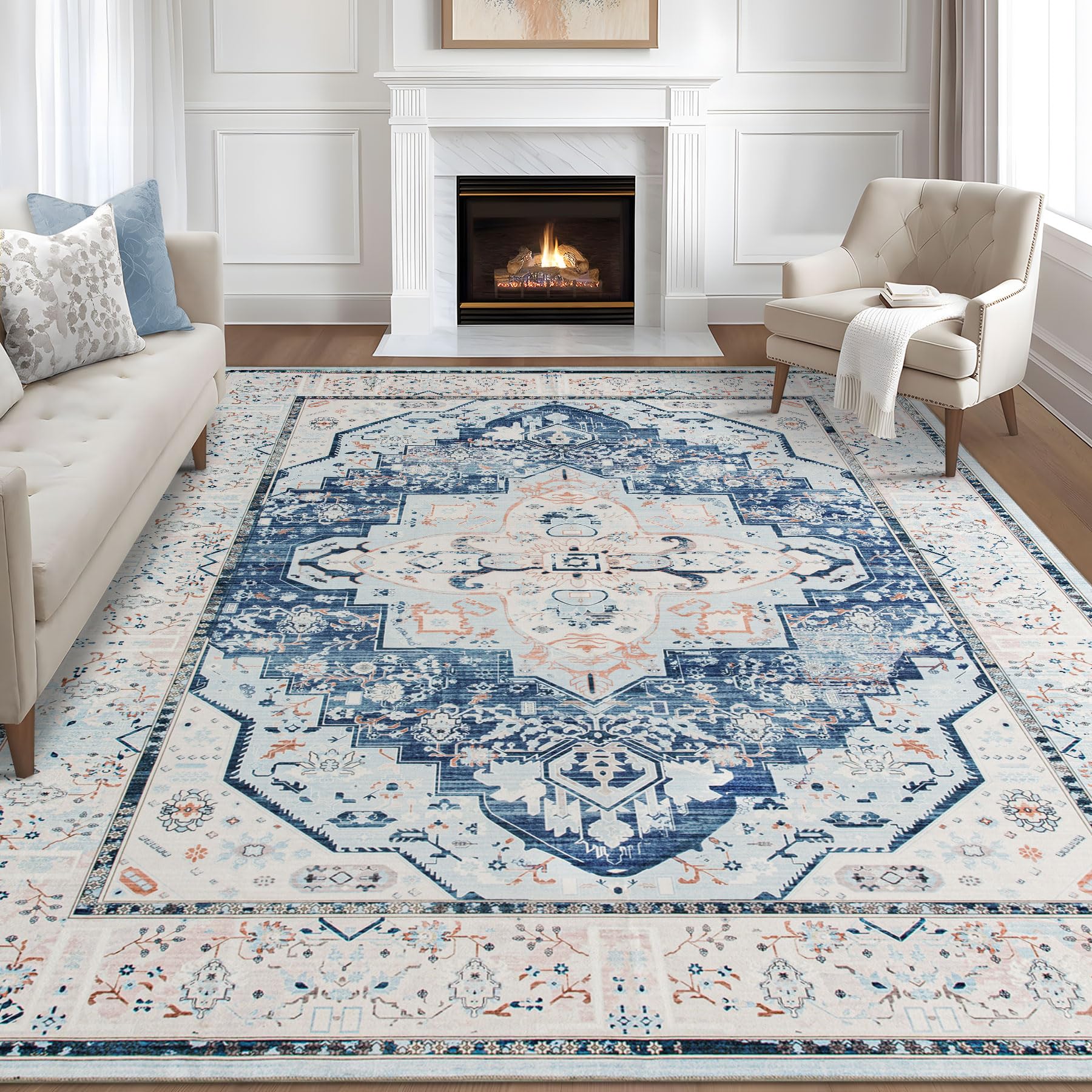 decomall maila machine washable rugs 8x10ft, traditional oriental green rug,vintage distressed large