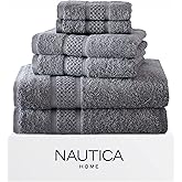Nautica - Bath Towels, 100% Soft & Absorbent Cotton Towels, Fade Resistant and Zero Twist Construction, Medium Weight Bathroom Towels (Oceane Grey, 6 Piece)