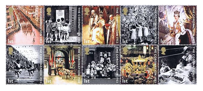 Die Krönung Briefmarken - 10 First Class Royal Mail mint Briefmarken. 2003 Krönung Briefmarken mit 50. Jahrestag der Coronati