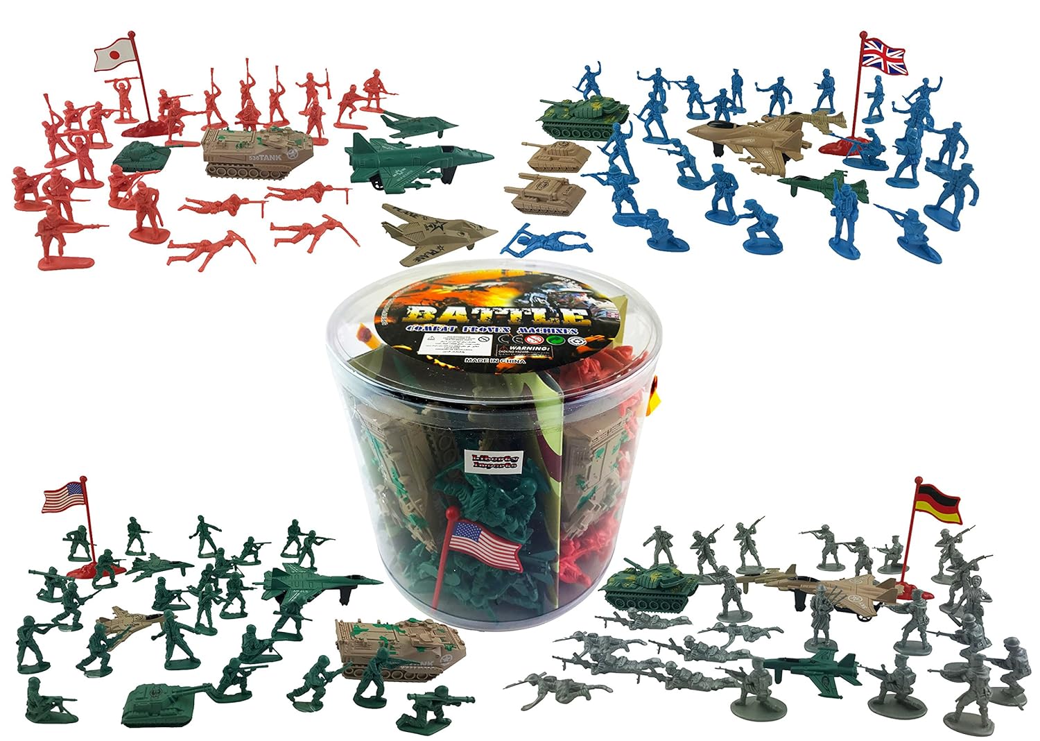Action Figures Army Men Soldier Bucket Playset with Tanks, Planes