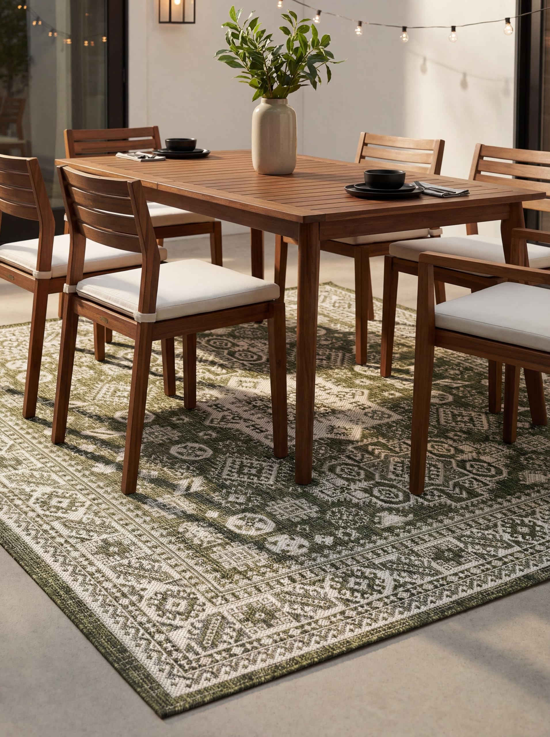 Rugs.com Outdoor Aztec Collection Rug – 10 Ft Square Green Flatweave Rug Perfect for Living Rooms, Kitchens, Entryways Image