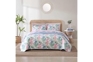 Tommy Bahama - Queen Quilt Set, Reversible Cotton Coastal Bedding with Matching Shams, Colorful Botanical Bedding Set (Island Orchid Pink/Blue)