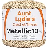 Aunt Lydia's Metallic Size 10 Crochet Thread, Natural/Gold, Single | 88% Mercerized Cotton 12% Metallic 3-Ply Thread for Lace, Ornaments, Apparel, Accessories and Home Decor, 100 yards/91m