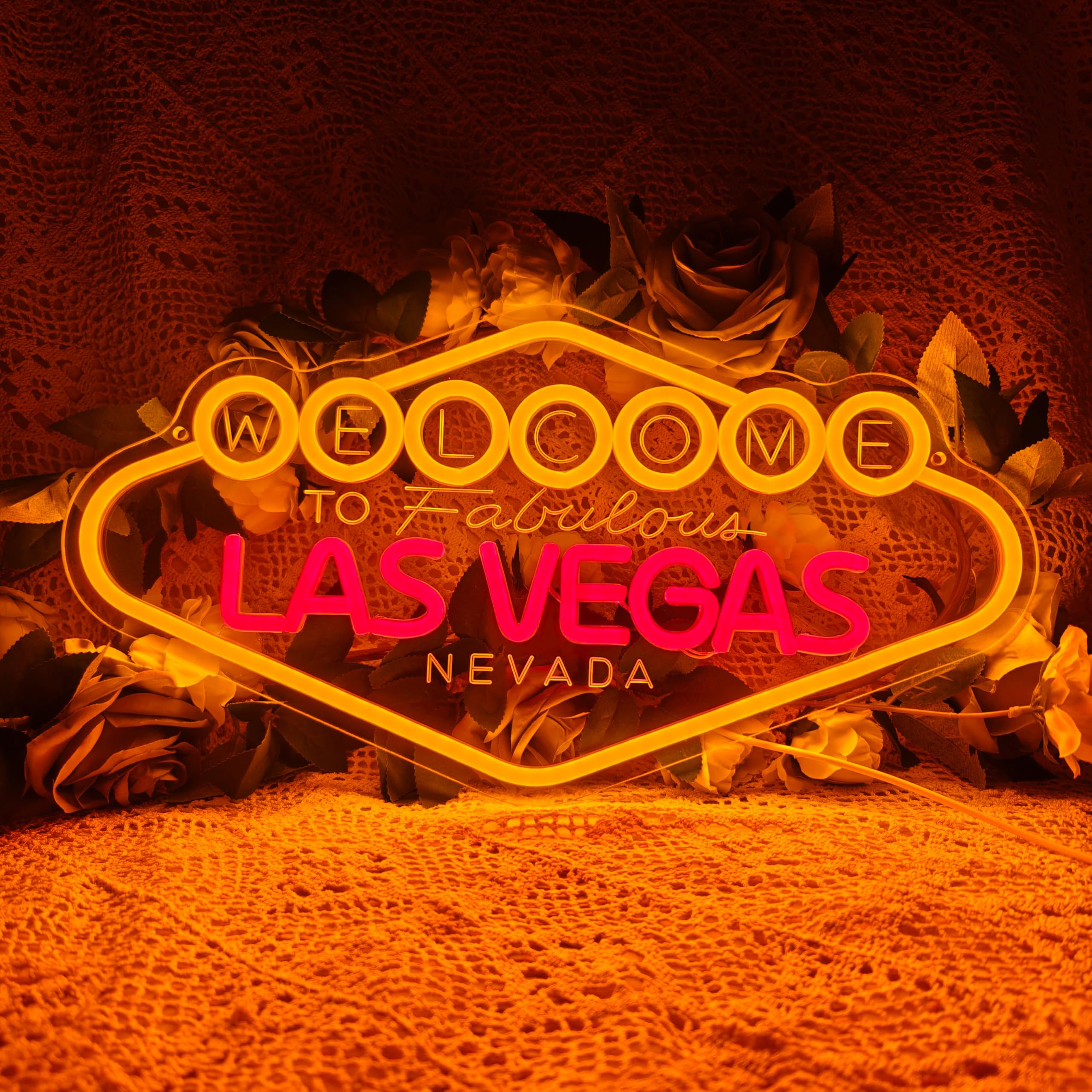 Photo 1 of Welcome to Las-Vegas Neon Sign, USB Powered Neon Light for Wall Art, LED Wall Decor for Bar, Bedroom, Game Room, Man Cave 15.75"x8.74"
