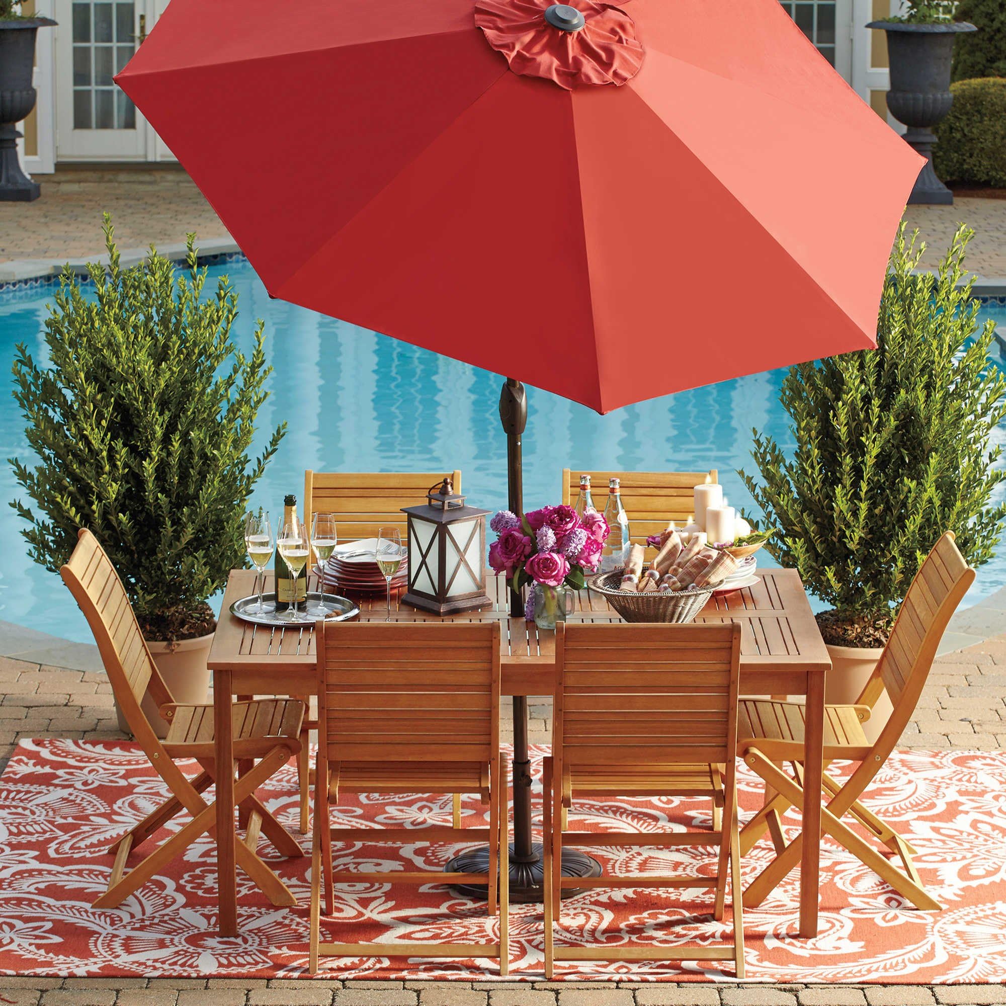 Acacia Wood Patio Collection - Sturdy Acacia Dining Table & 6 Chairs