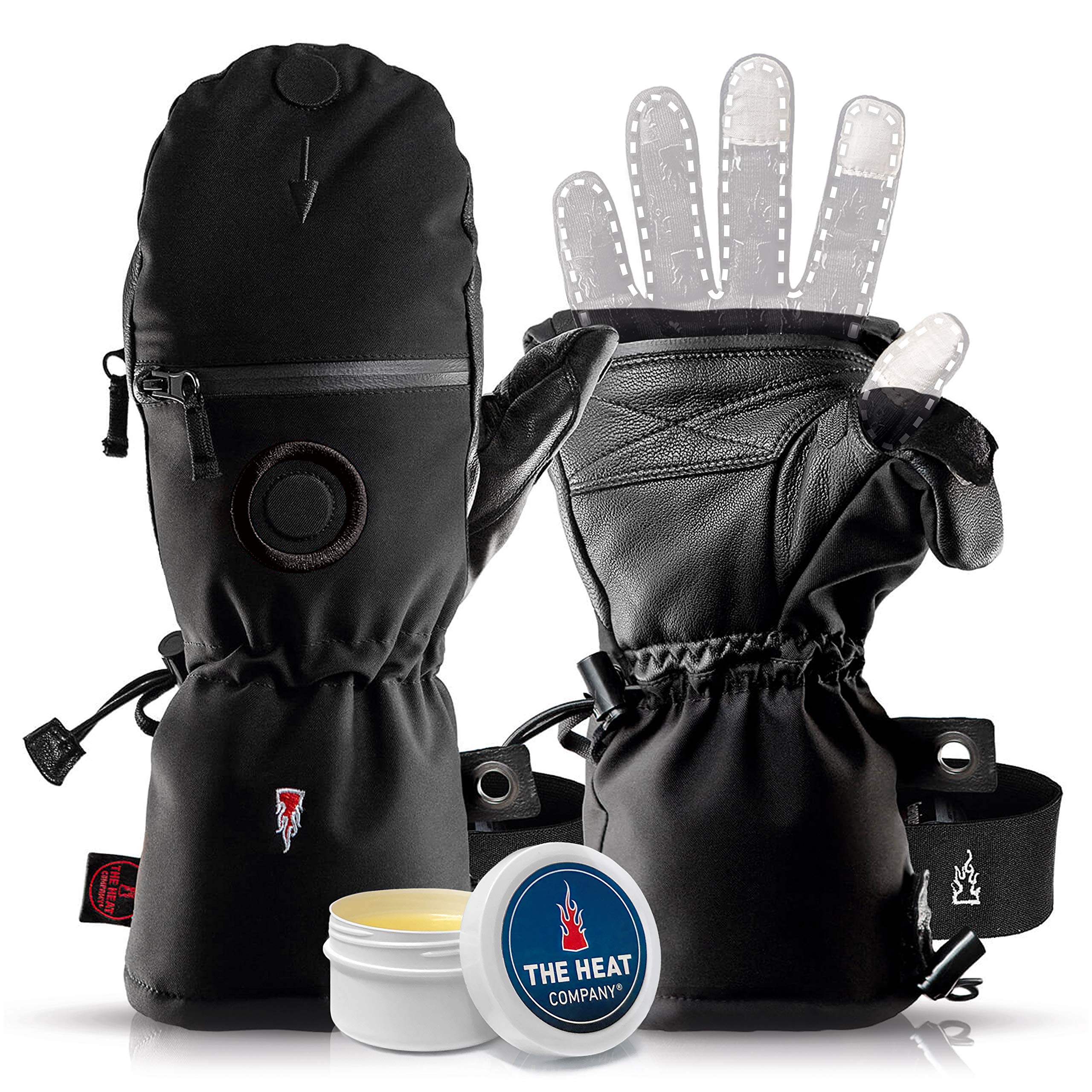 THE HEAT COMPANY Shell Mittens - Premium Quality - Fold-Over Winter Gloves - Extra Warm Gloves - Highly Water Repellent - For Women & Men: Unisex - Black - Excludes Inner Glove