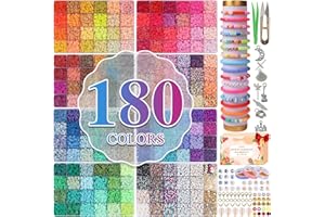 XSEINO 37300+ Pcs Clay Beads Bracelet Making Kit,8 Boxes 180 Colors Friendship Charms Kit Flat Polymer Heishi Beads with Rich Jewelry Making Accessories for Crafts Christmas Gifts