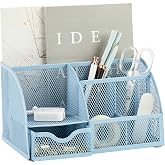 Annova Mesh Desk Organizer Office with 7 Compartments + Drawer/Desk Tidy Candy/Pen Holder/Multifunctional Organizer (New Blue23)