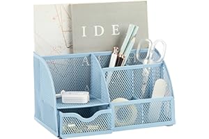 Annova Mesh Desk Organizer Office with 7 Compartments + Drawer/Desk Tidy Candy/Pen Holder/Multifunctional Organizer (New Blue 23)